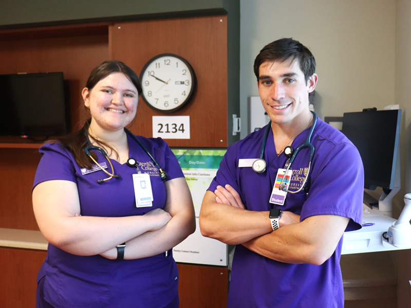 Senior Carroll College nursing students Allison Winslow and Elias Hill