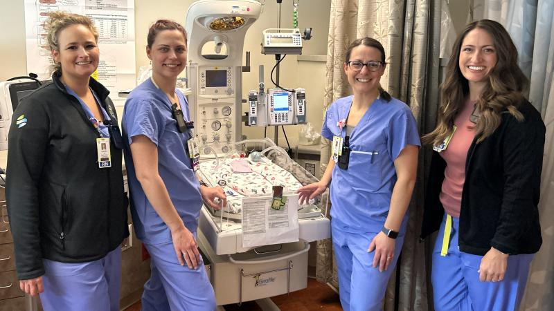 Neonatal nurses showcase the new pump in use at an infant bedside in the St. Peter's Health NICU