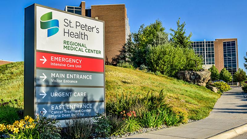 main entrance monument exterior of St. Peter's Regional Medical Center